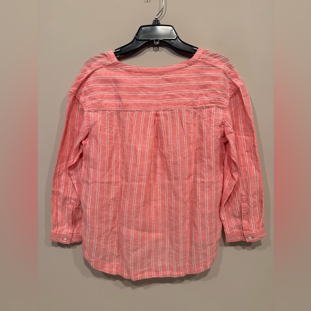 L.L. Bean Women's Premium Washable Linen Shirt, Splitneck Stripe - Picture 3 of 6